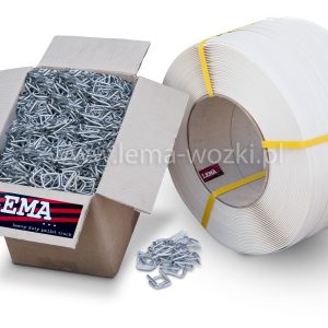 Zestaw do pakowania przesyłek - taśma PP 19 mm / 0,9 mm / 1200 mb, zapinki 19 (1000 szt.)