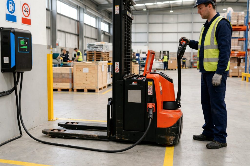 Ładowanie baterii w wózku podnośnikowym